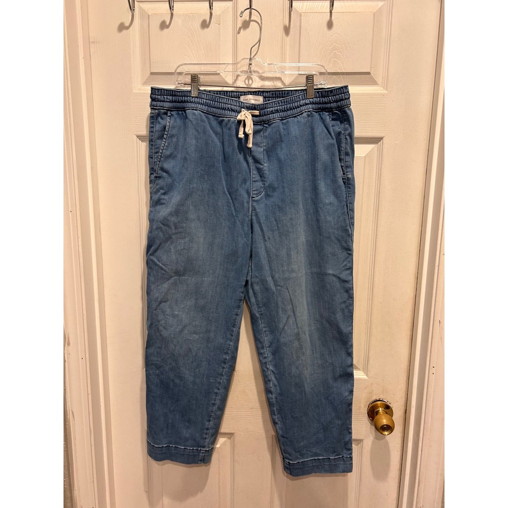 Free Assembly Womens Light Wash Denim Jogger Pants Size L Elastic Waist Stretch